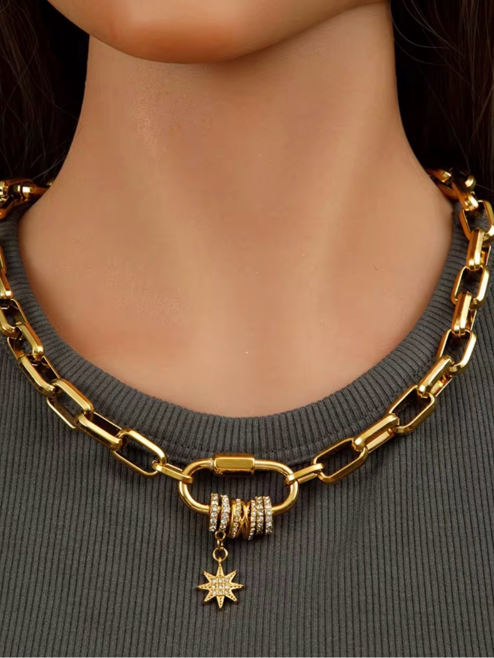 SET 18K Gold Plated Crystal  Necklace and Bracelet with Star Charm Waterproof